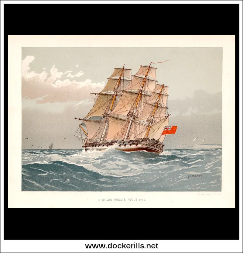 1770 Royal Navy Frigate – 38-Gun Warship, Historical Engraving (C.1870) 1