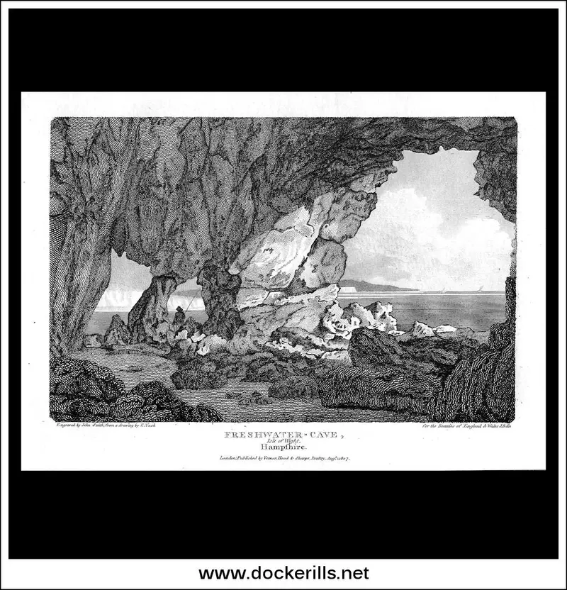 1807 Copperplate View Of Freshwater Cave, Isle Of Wight, England 1