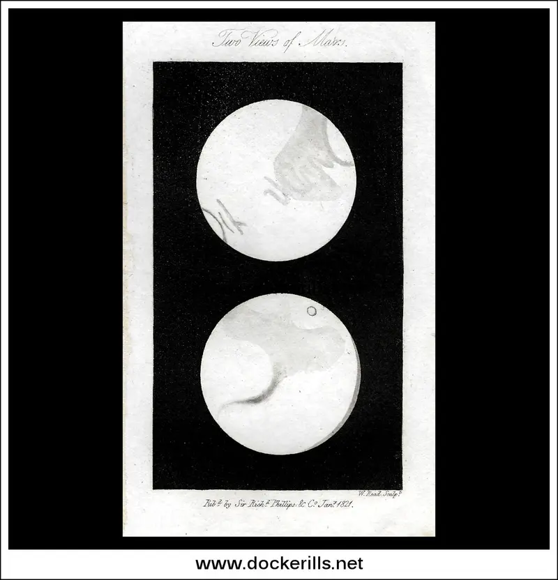 1811 Antique Mars Print – Dual-View Planetary Engraving 1