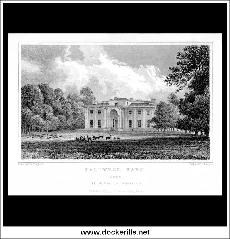 1829 Steel Engraving Of Eastwell Park Estate, Kent, England 1