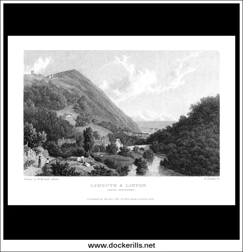 1829 Steel Engraving Of Lympstone And Linton, North Devon, England 1