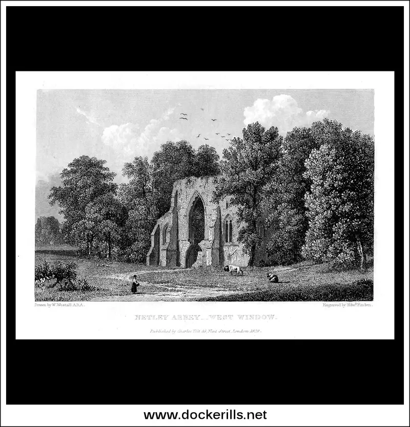 1829 Steel Engraving: West Window Of Netley Abbey, Hampshire 1