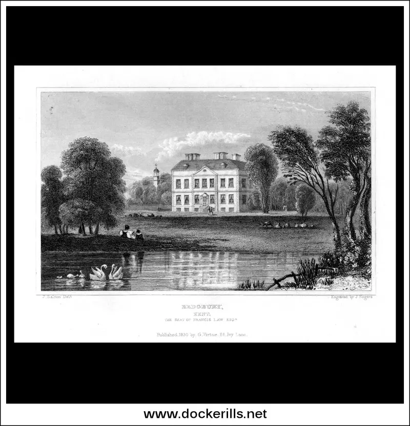1830 Antique Steel Engraving Of Bedgbury Village, Kent, England 1