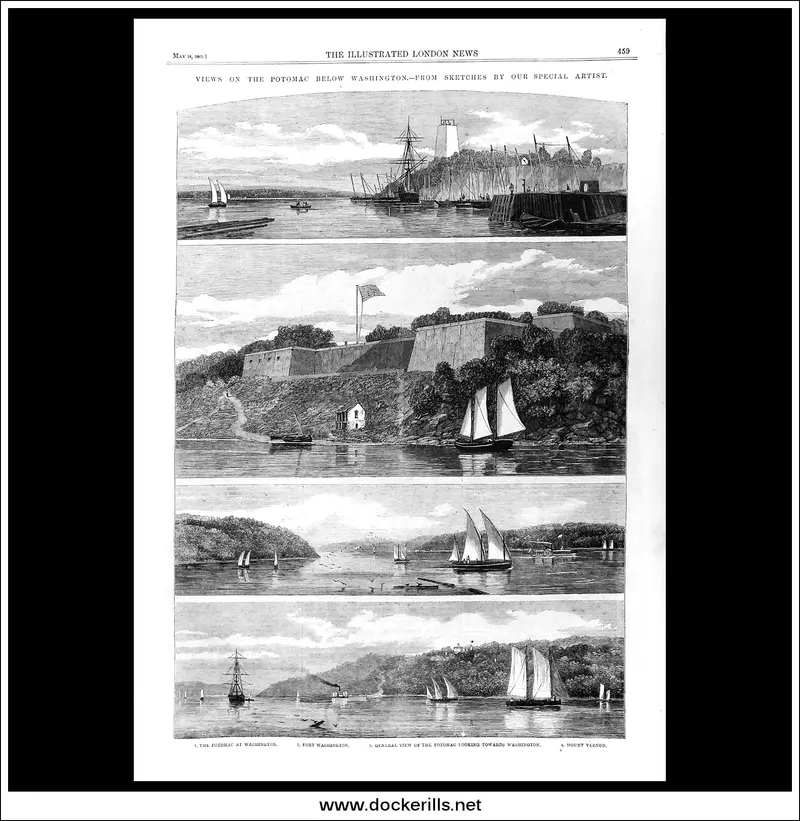 1861 Potomac River Views Below Washington: Illustrated London News Civil War Sketch Series 1