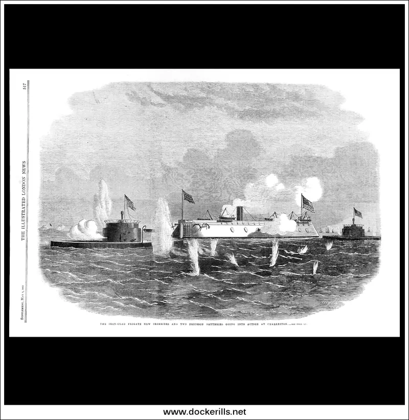 1863 Charleston Naval Engagement: Uss New Ironsides And Ericsson Batteries In Action, Iln 1