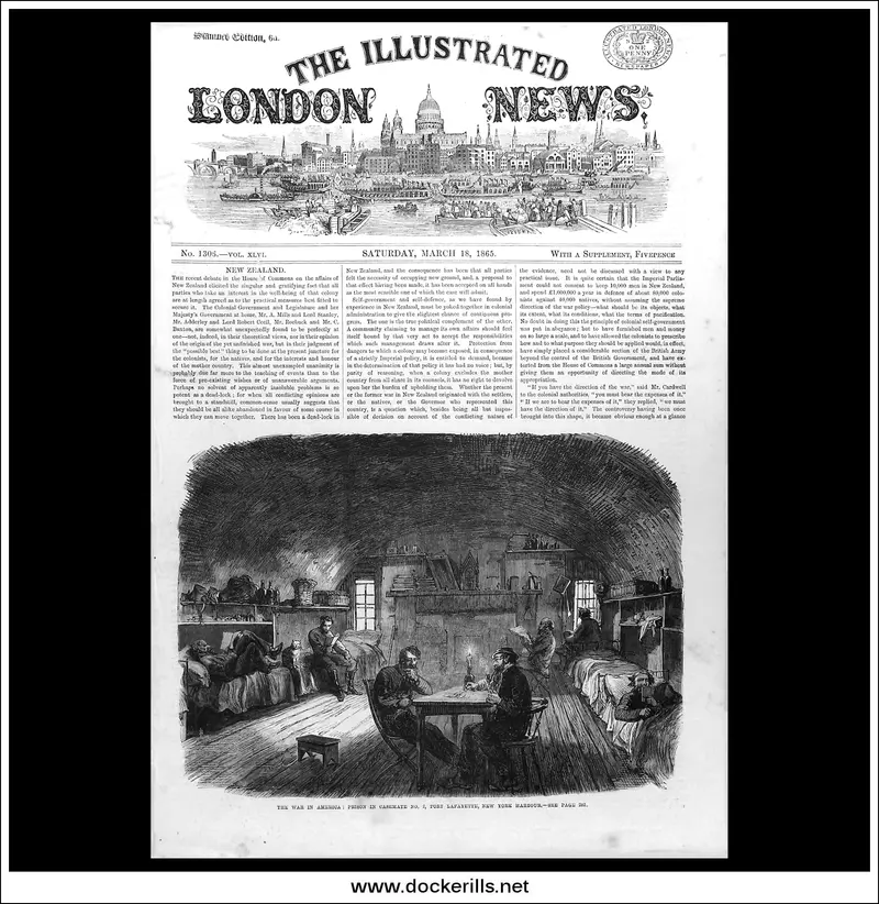 1865 Fort Lafayette Prison Interior – Casemate No. 2, New York Harbour – Front-Page Wood Engraving From The Illustrated London News, March 18 1