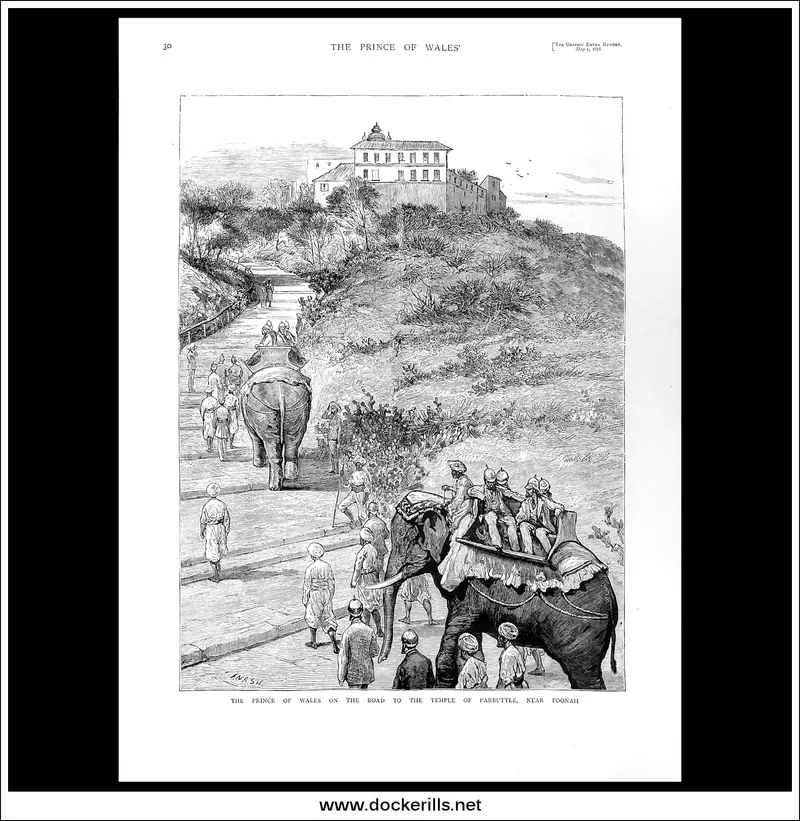 1876 Prince Of Wales En Route To Parbuttee Temple Near Pune: The Graphic Engraving 1