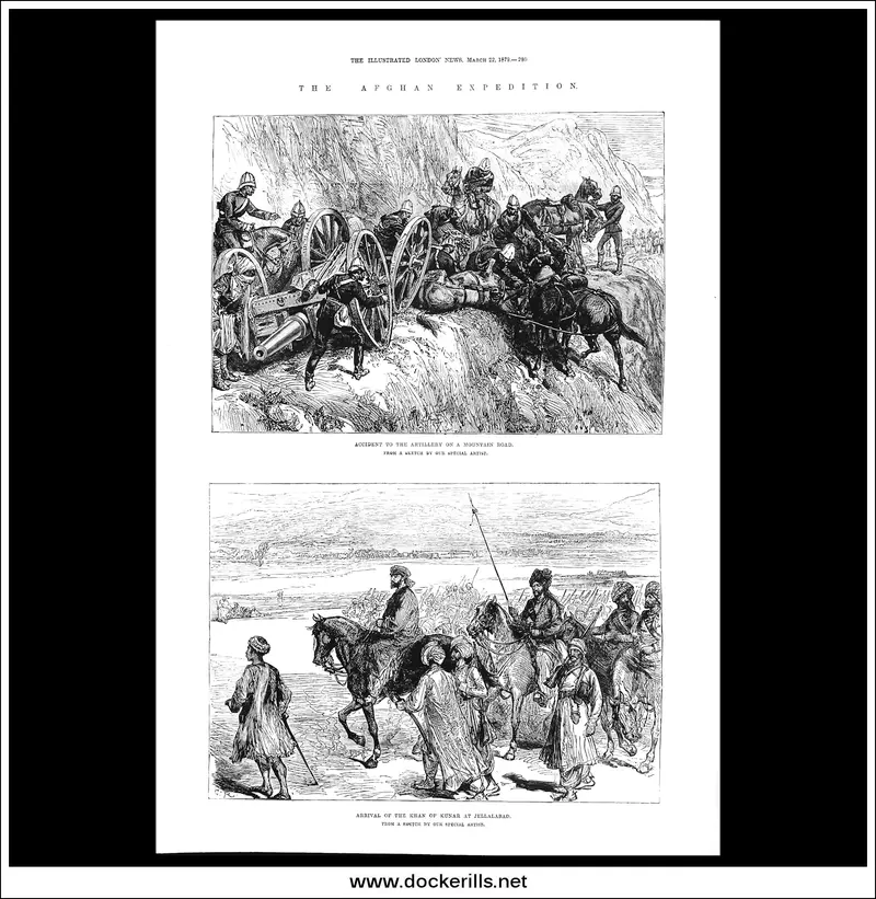 1879 Afghan Expedition Artillery Accident: Rare Illustrated London News Full-Page Engraving 1