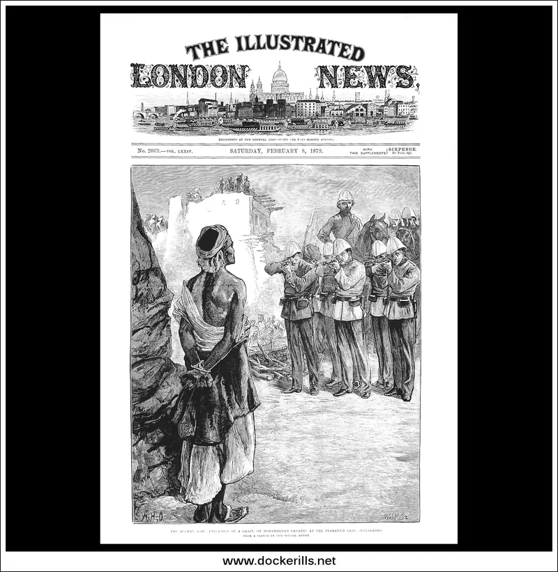 1879 Afghan War Execution Of A Ghazi: Antique Illustrated London News Front Page Wood Engraving 1
