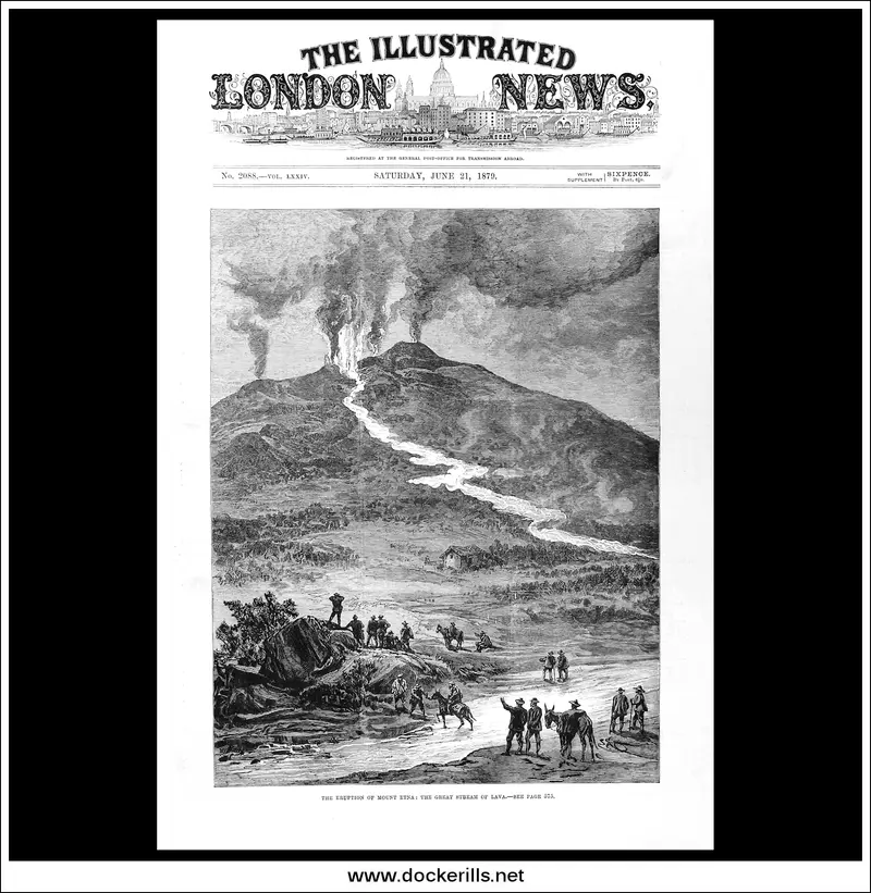 1879 Mount Etna Eruption: Lava Flow Depiction, Illustrated London News Engraving 1