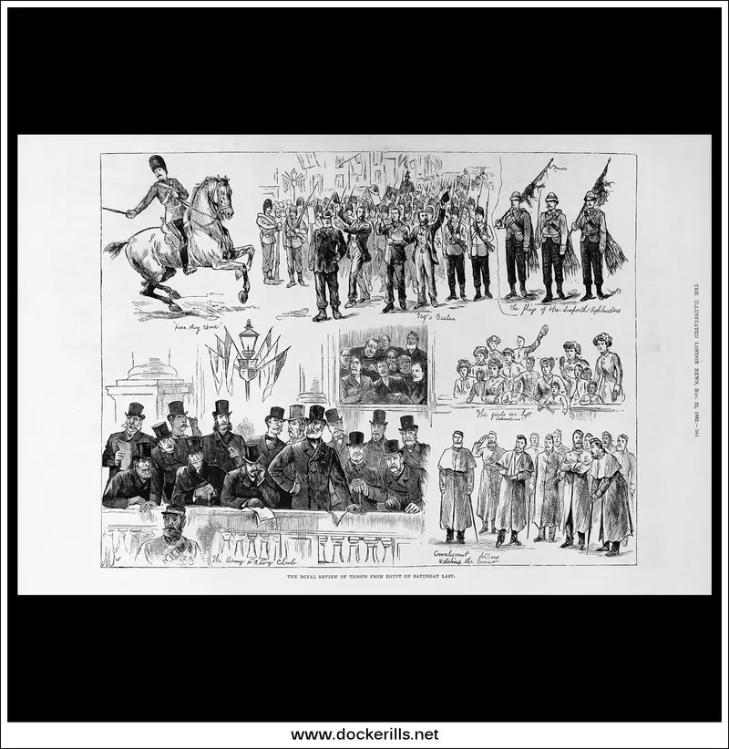 1882 Royal Review Of Egyptian Troops: Illustrated London News Full-Page Wood Engraving 1