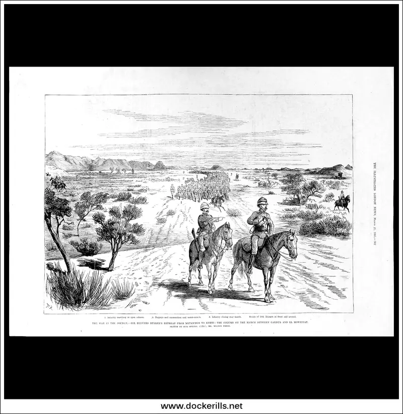 1885 Illustrated London News Engraving: Buller’S Retreat From Metammeh To Korti, Sudan Campaign 1