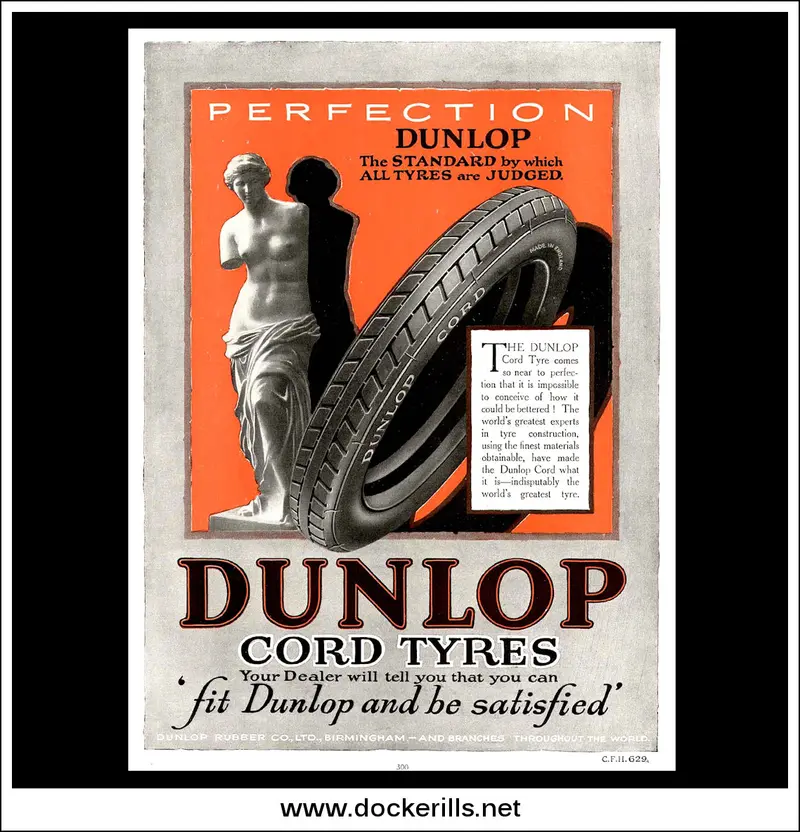 1925 Dunlop Cord Tyres February Ad – Historic British Tyre Manufacturing Art 1