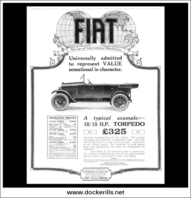 1925 Fiat 10/15 Hp Torpedo Promotional Print 1