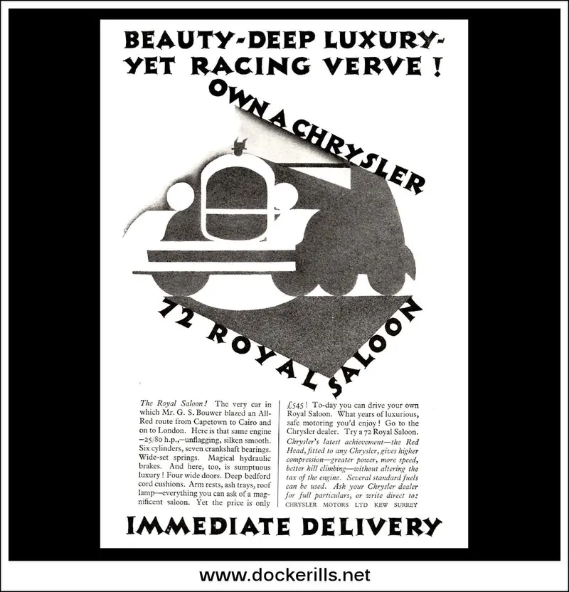 1928 Chrysler 72 Royal Saloon Original Period Ad 1