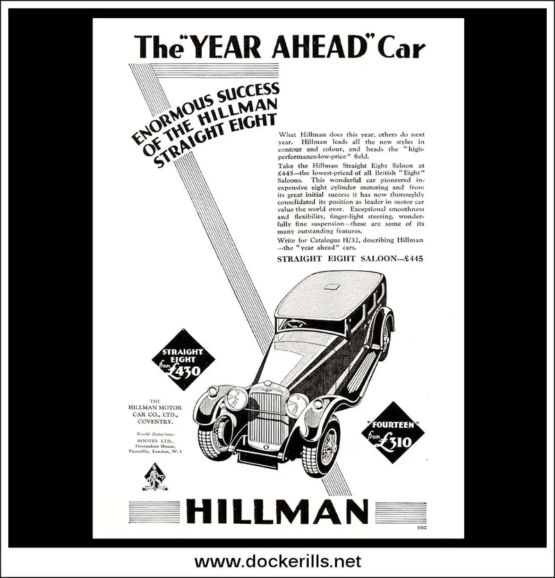 1929 Hillman Straight Eight Saloon Antique Automobile Advert, November 13Th 1