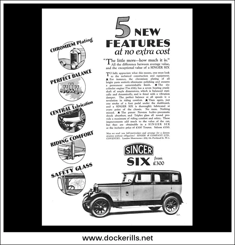 1929 Singer Six Saloon Early-Year Automotive Ad 1