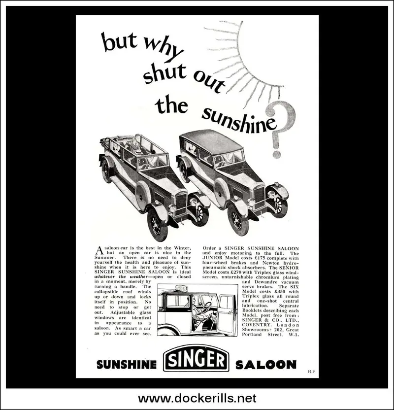 1929 Singer Sunshine Saloon Period Advert 1