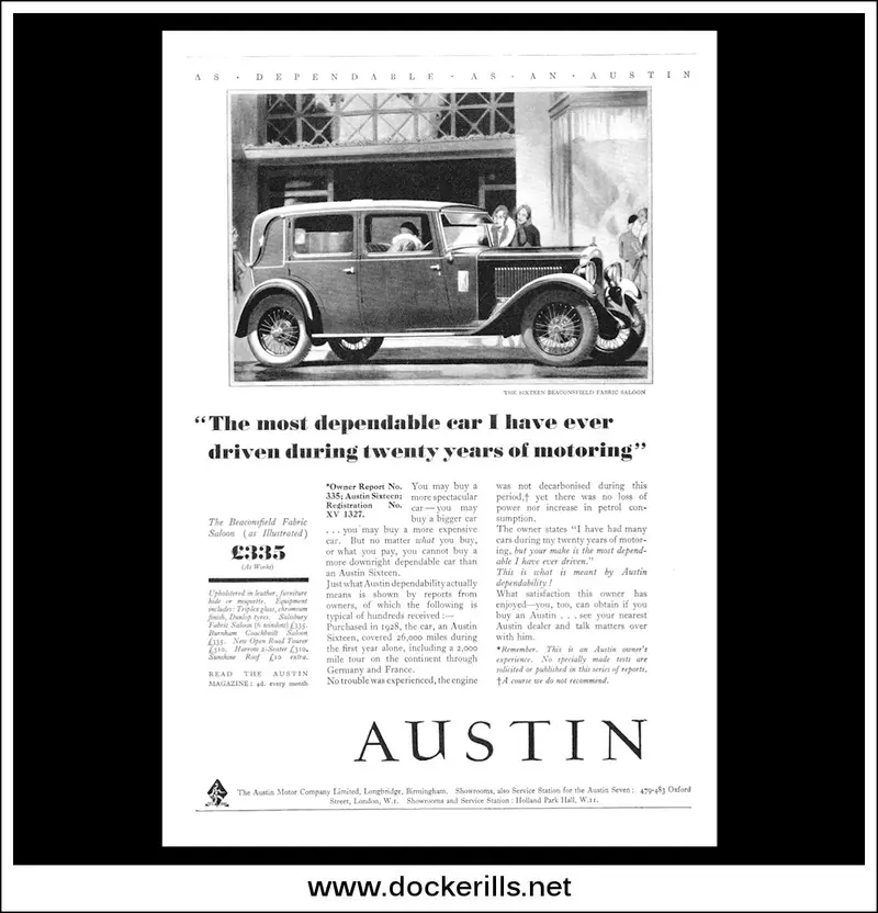 1931 Austin '16' Beaconsfield Fabric Saloon Brochure 1