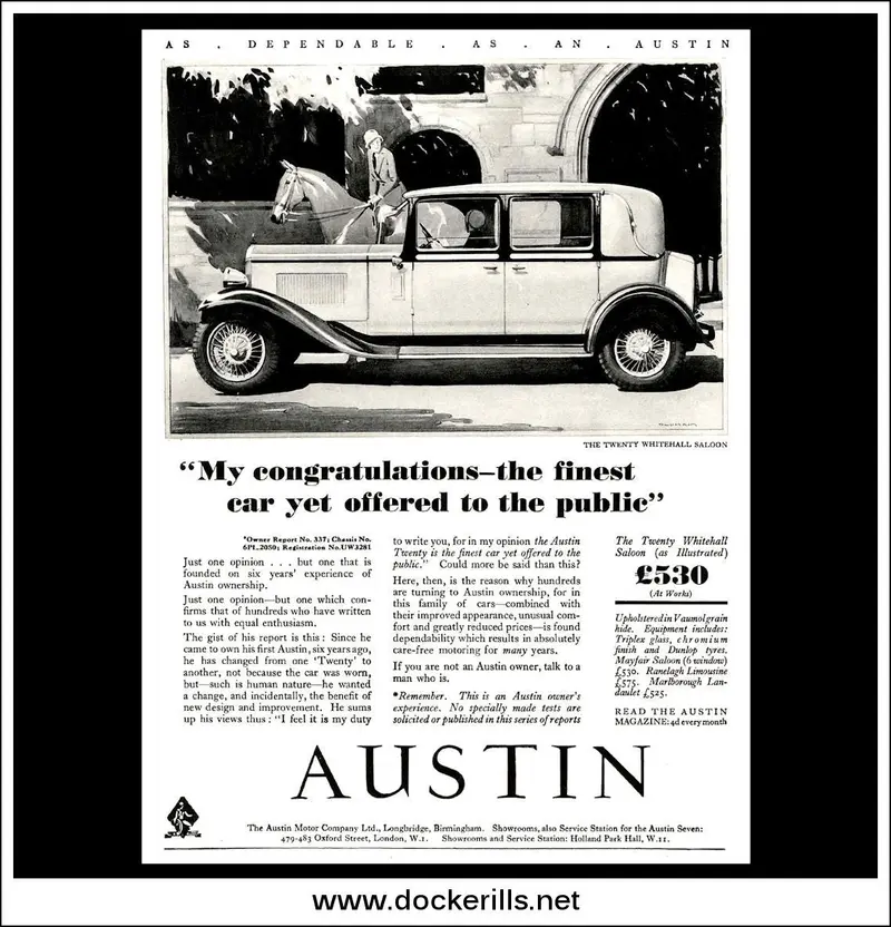 1931 Austin Twenty Whitehall Saloon Vintage Advert – Original May 6Th Print 1