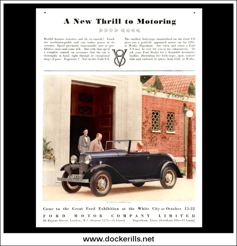 1932 Ford V-8 Cabriolet – Rare Pre-War Convertible Advertising Print 1