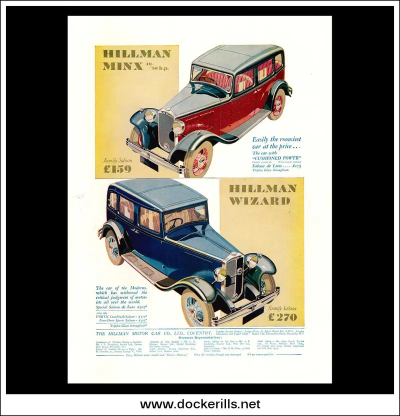 1932 Hillman Minx And Wizard Saloon – Dual-Model Vintage Automobile Brochure 1