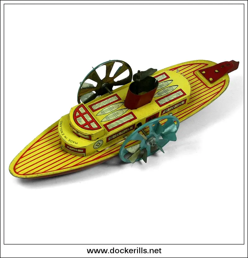 1936 Paddle Boat No. 70 – Classic Tin Plate Clockwork Toy By Wells-Brimtoy, Uk 1