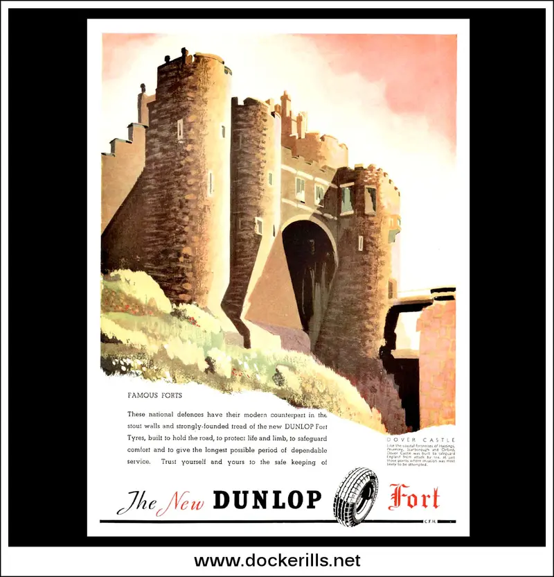 1937 Dunlop Fort Tyres Dover Castle Ad – Heritage Transport & Travel Poster 1