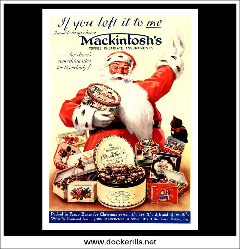 1938 Mackintosh’S Toffee Chocolate Christmas Ad – Nostalgic Confectionery Illustration 1
