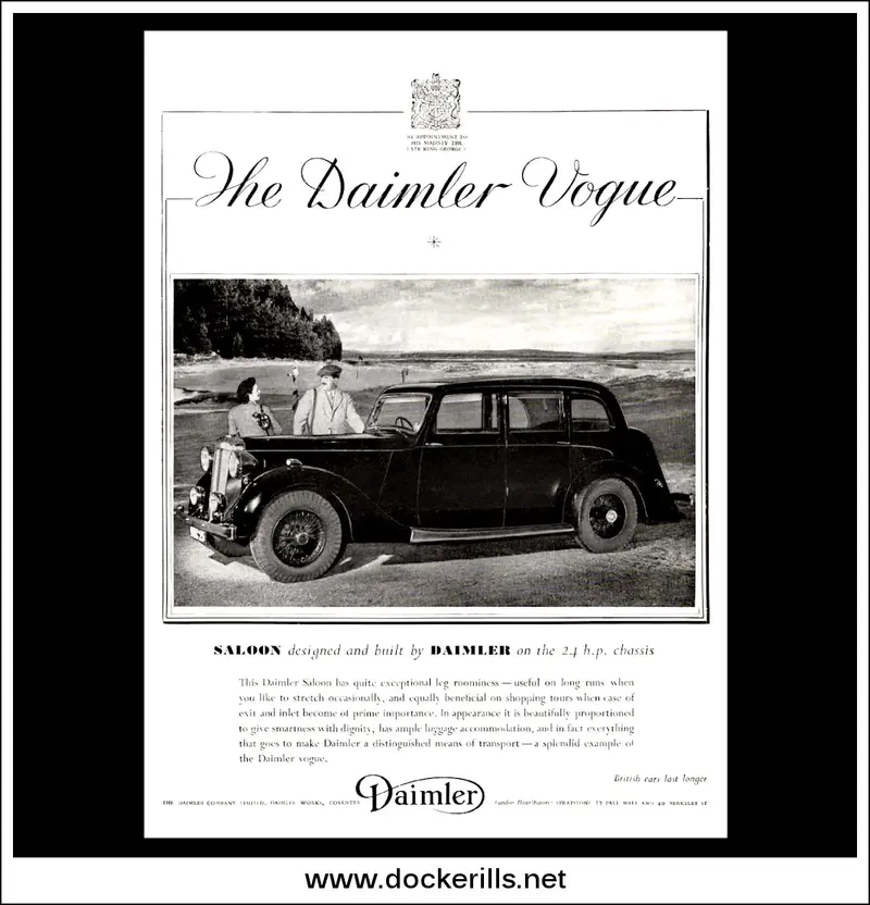 1939 Daimler 24 Hp Saloon Ad – Luxury British Automobile Brochure 1
