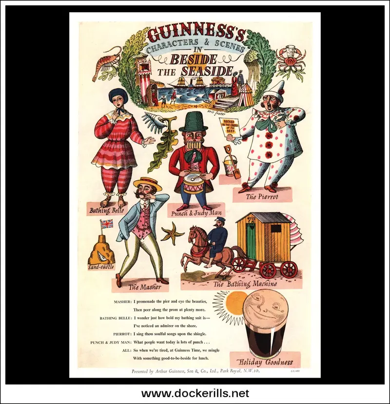 1951 Guinness Vintage Advert: 'Beside The Seaside' Illustration, G.E. 1651 1