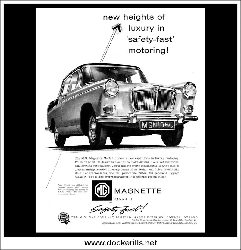 1959 Mg Magnette Mk Iii Bmc Advert – Original British Sports Saloon Campaign 1