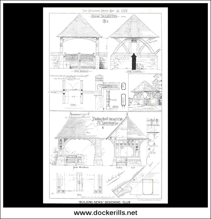 19Th-Century Lychgate Designs Featured In The Building News Lithograph 1877 1