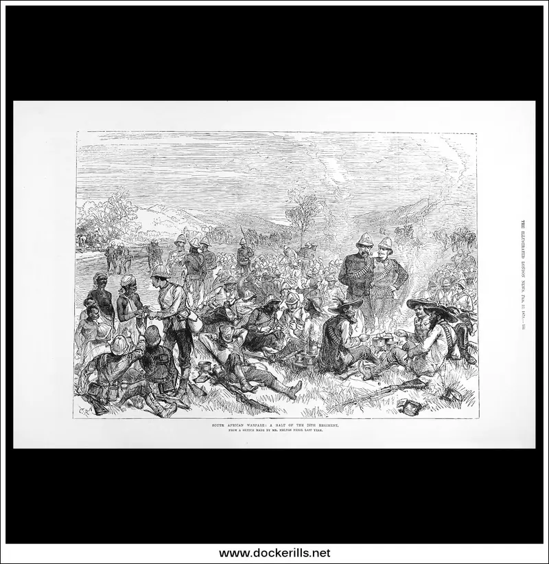 24Th Regiment Halt During Zulu Campaign – February 1879 London Illustrated News Engraving 1