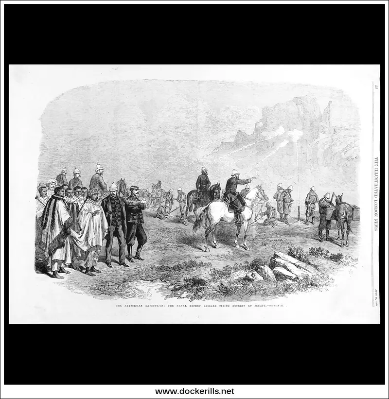 Abyssinian Expedition: Naval Rocket Brigade At Senafe, 1868 – The Illustrated London News Engraving 1