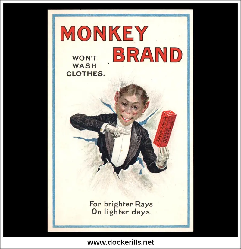Antique 'Monkey Brand' Polish Trade Card — Benjamin Brooke & Co. Ltd., 'Won'T Wash Cloths' Motto 1