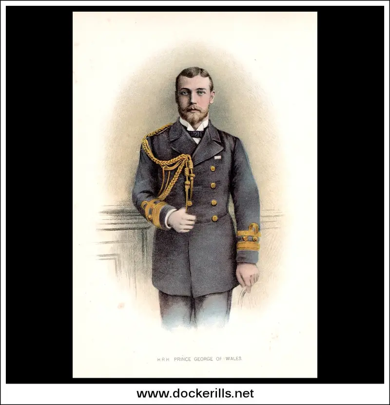 Antique Naval Print: Prince George Of Wales In Royal Navy Attire, C.1890 1