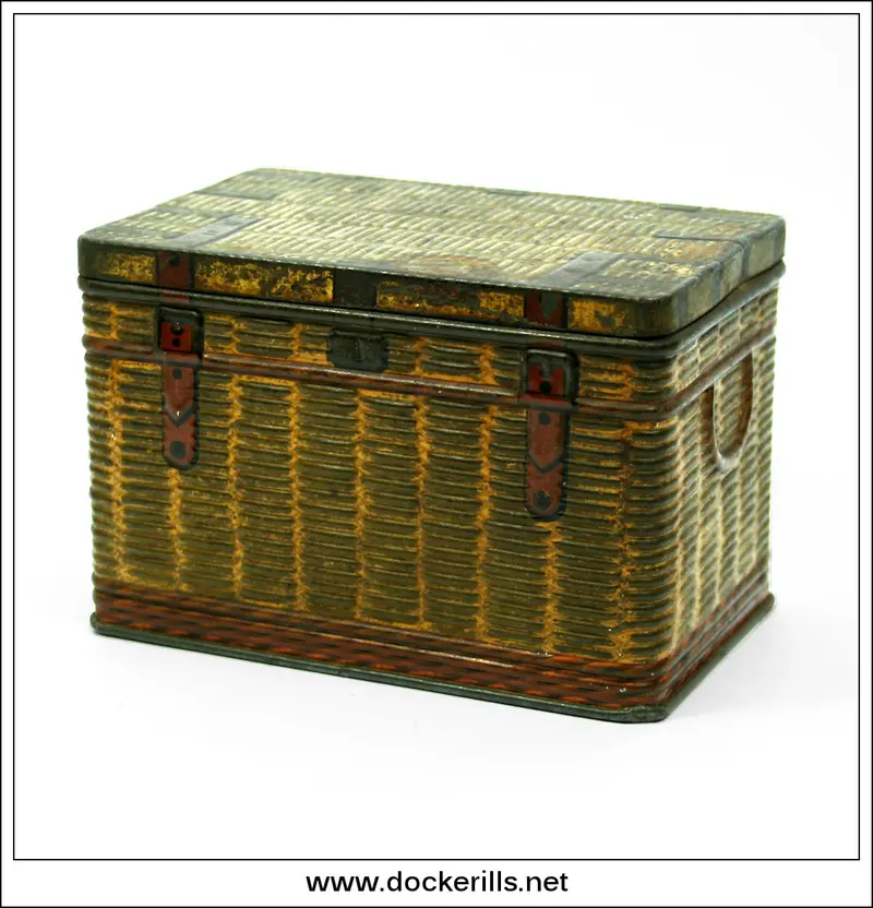 Antique Picnic Basket–Shaped Toffee Tin — Vintage Collectible 1