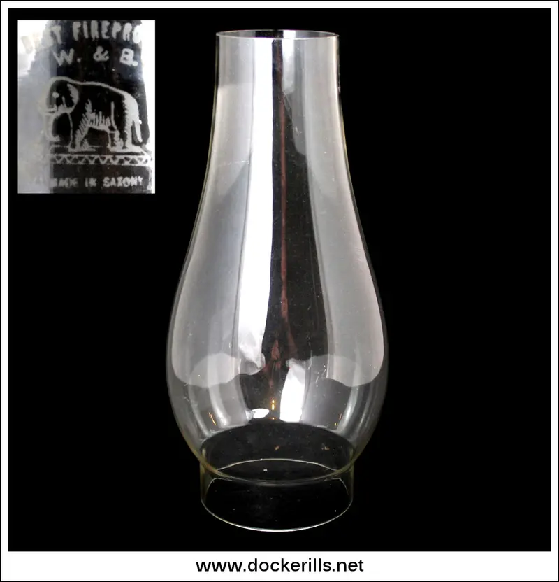 Antique W & B Glass Chimney For Oil Lamps – Made In Saxony, 4" Fitting 1