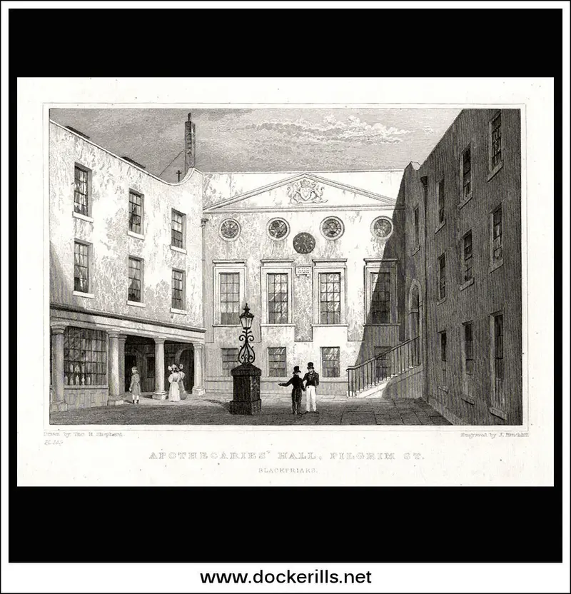 Apothecaries’ Hall, London – 1831 Steel Engraving Historical Print 1