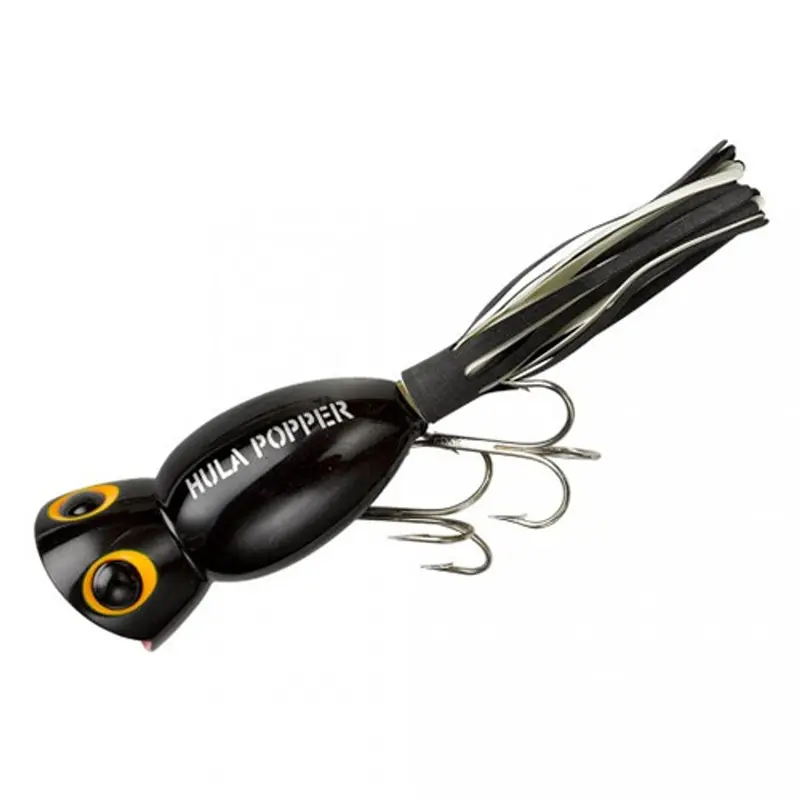 Arbogast Hula Popper – Black Skirted Topwater Plug 1