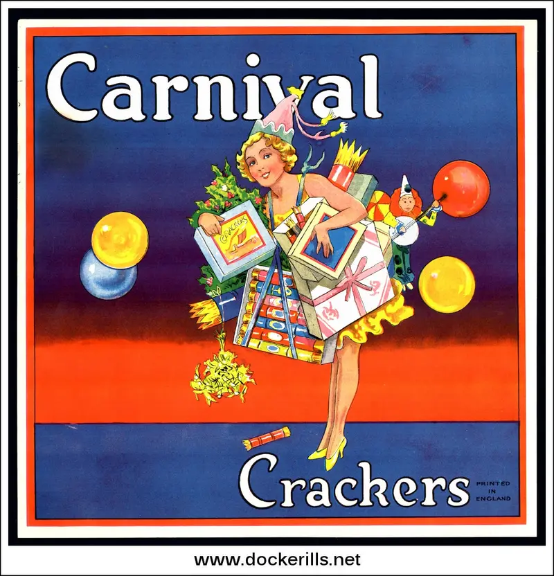 Batger’S Ltd. Carnival Motif Christmas Cracker Label — Vibrant Vintage Illustration 1