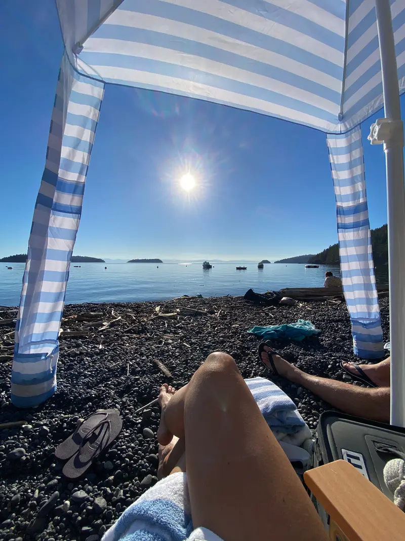 Beach Cabana Shade Tent – Striped Sun Shelter With Umbrella-Like Portability 1