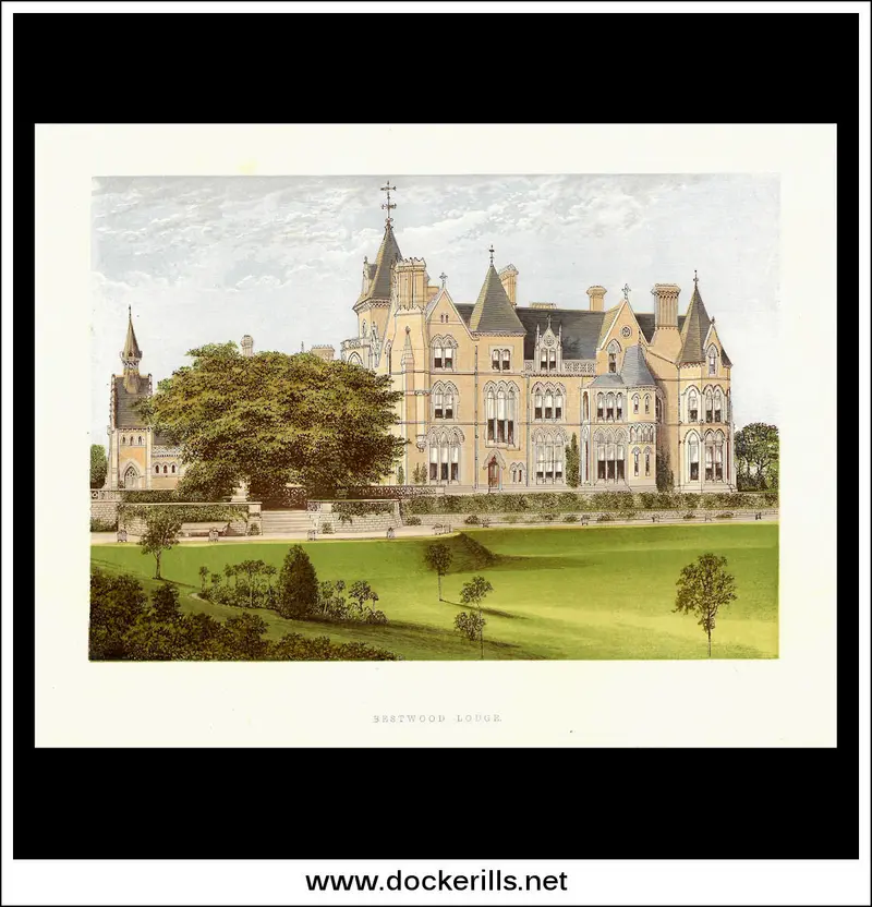 Bestwood Lodge, Nottinghamshire, England – Antique 1880 Chromoxylograph Print 1