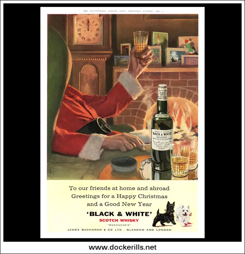 Black & White Scotch Whisky Christmas Advert – December 1960, Festive Print 1