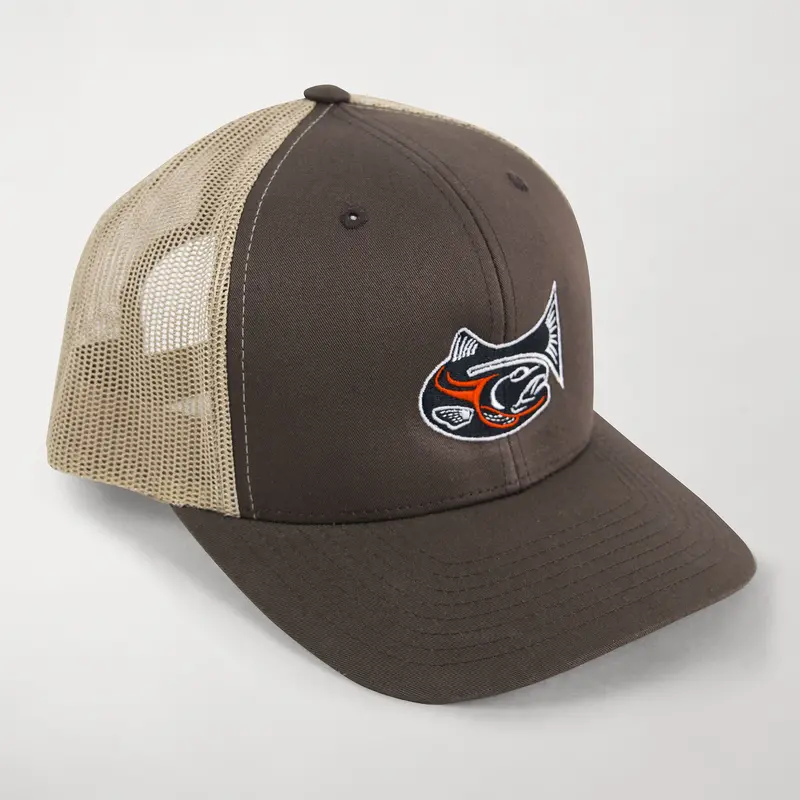 Brown Drifthook Trucker Cap With Red Logo 1