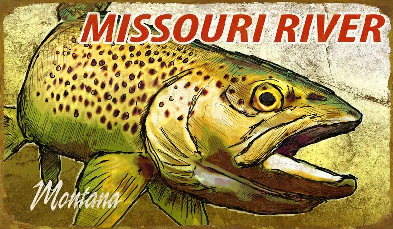 Brown Trout Silhouette Metal Art Sign