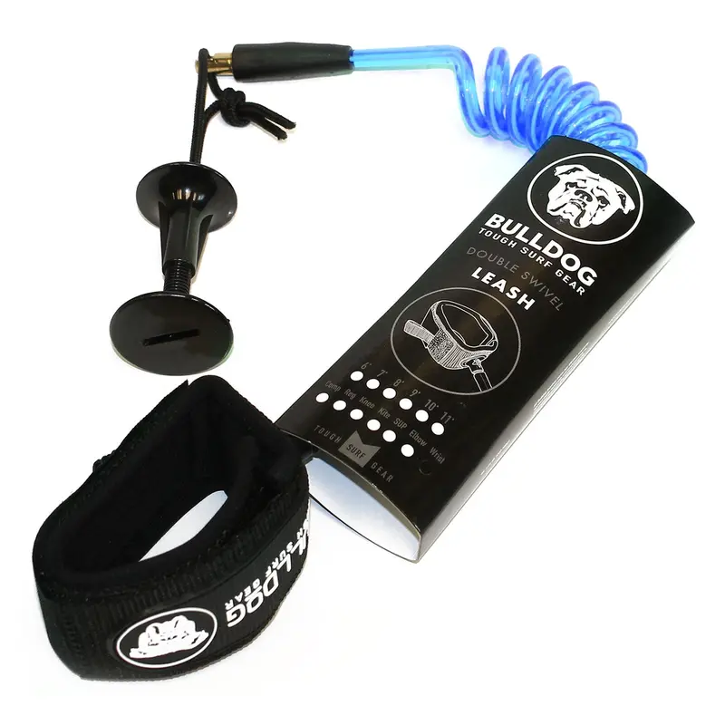 Bulldog Coiled Wrist Leash – Cyan/White 1