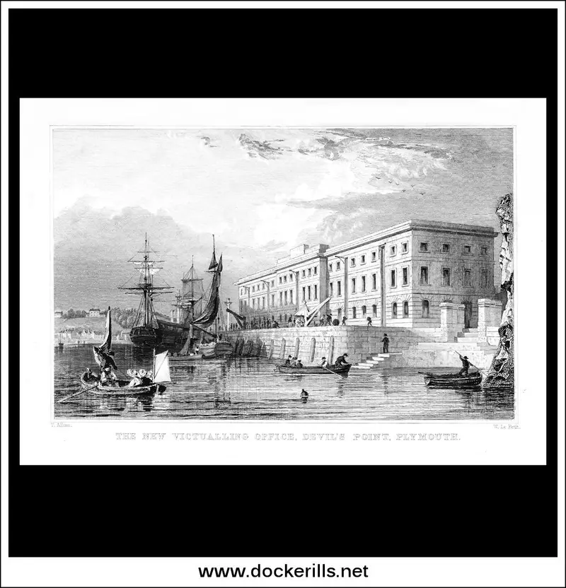 C.1830 Steel Engraving: New Victualling Office, Devil’S Point, Plymouth – Naval Infrastructure Print 1