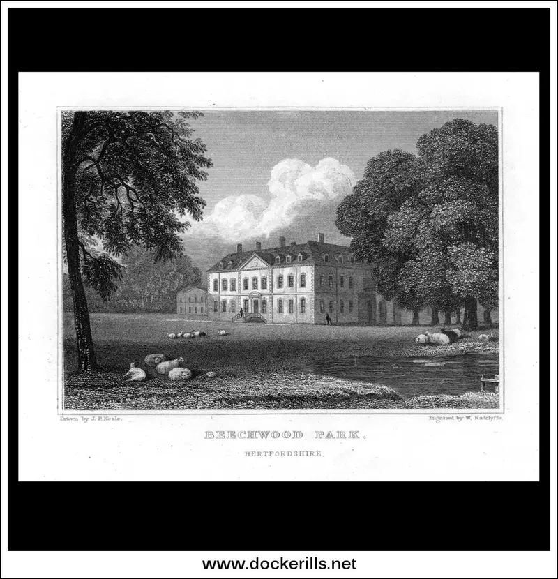 C. 1830 Steel Engraving Of Beechwood Park, Hertfordshire – Landed Gentry Estate Landscape 1